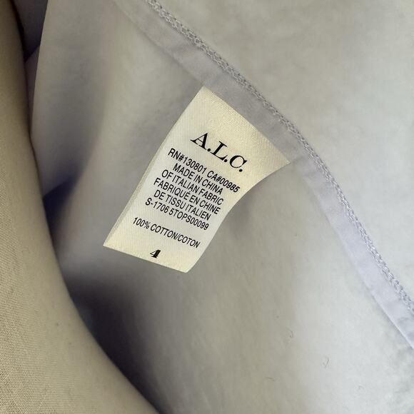 A.L.C. BELL SLEEVE BUTTON UP Shirt Blouse Lavender Periwinkle Collarless - Picture 7 of 9